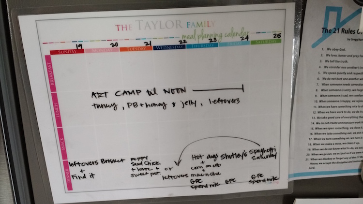 Taylor Family Meal Planning Calendar