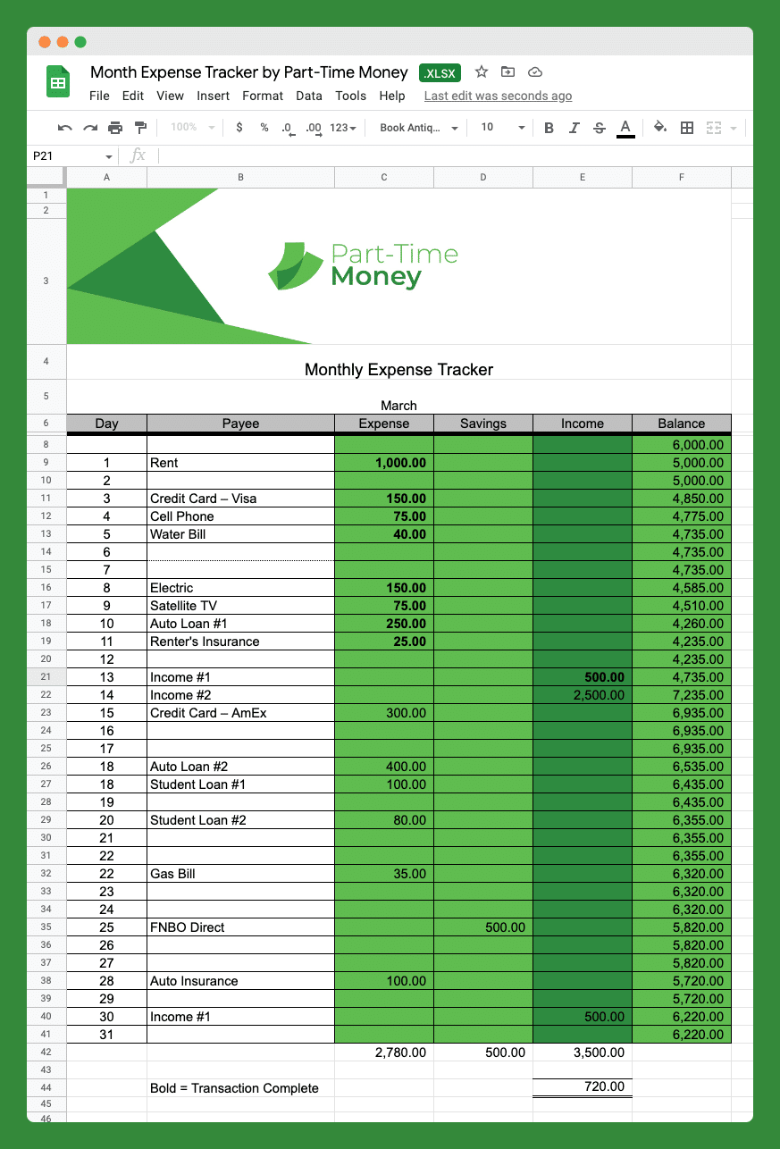 Free Excel Monthy Expense Tracker by Part-Time Money
