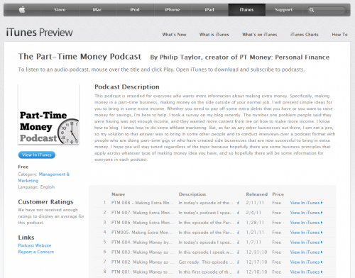 Part-Time Money Podcast in iTunes