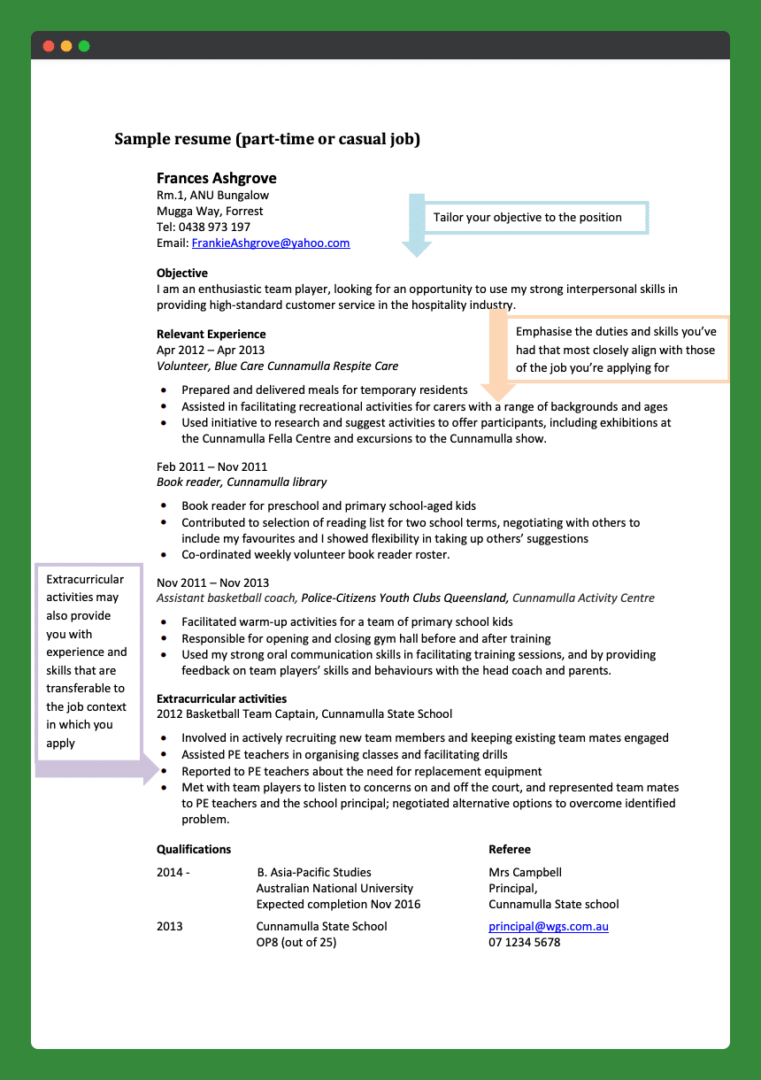 Sample Resume Part Time or Casual Job