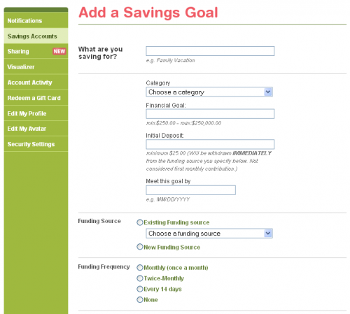 SmartyPig Savings Goal Setup